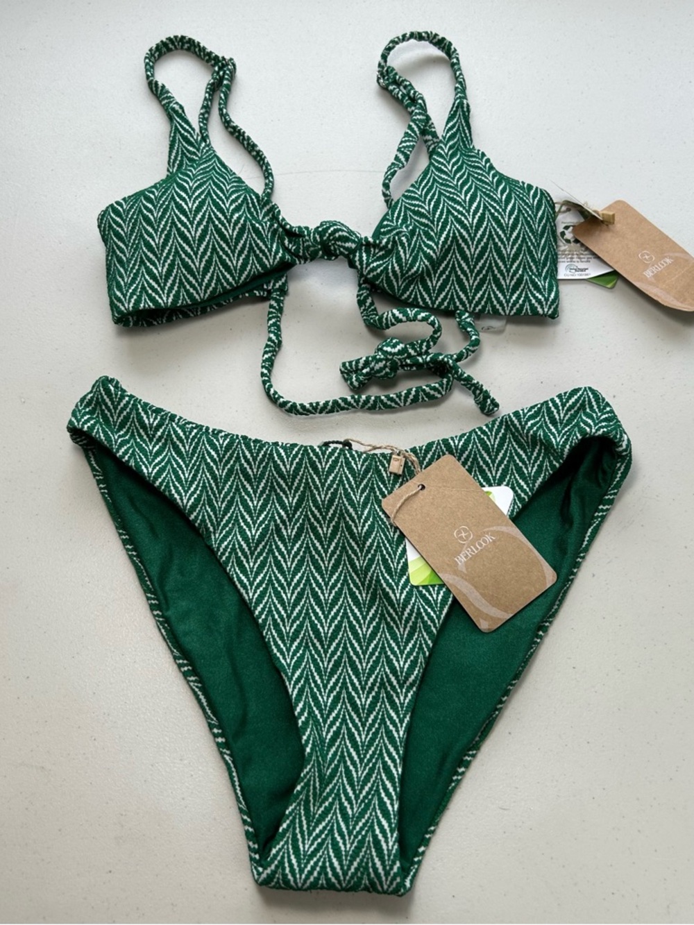 Berlook Bikini Set XS Green Reversible 2 Piece Swimwear Knot Bikini Top